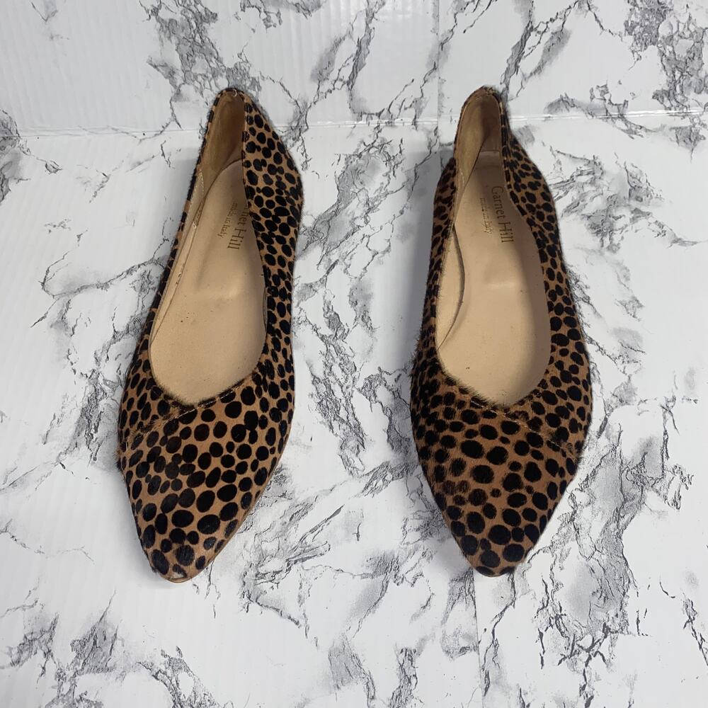 Garnet Hill Brown Calf Hair Animal Print Adrian Pointed Ballet Flats Women's 8.5